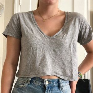 Grey cropped V-neck